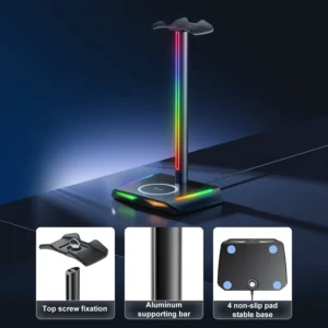 Soporte Mecánico RGB para Auriculares con Carga Inalámbrica